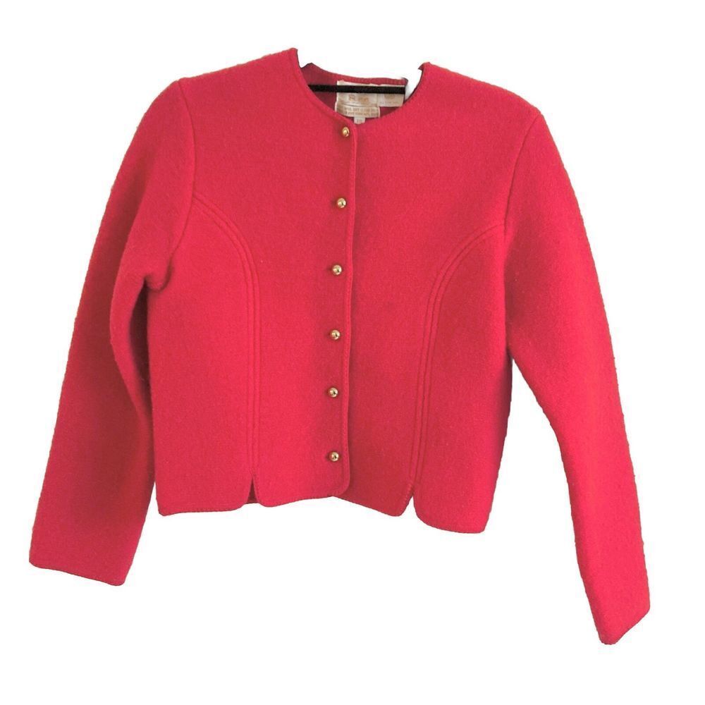 Vintage Gally Go Women’s Size 10 100% Wool Button Down Jacket Red Blazer Formal